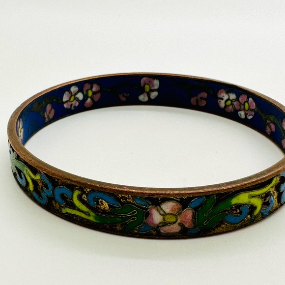 Vintage Champleve Enamel Floral Bangle Bracelet - Picture 7 of 15